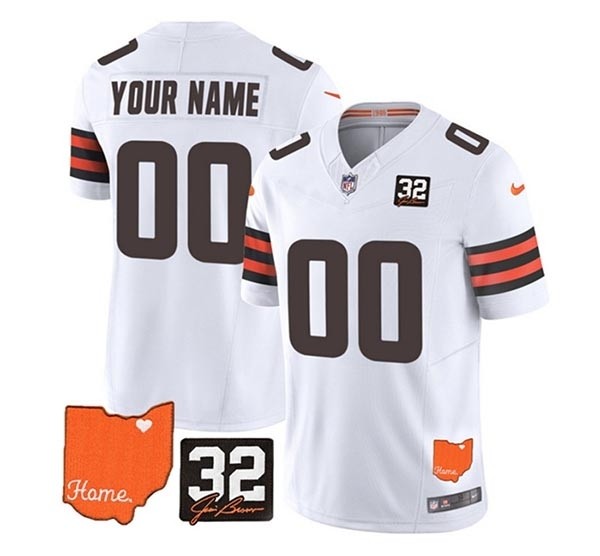 Men's Cleveland Browns Active Player Custom White 2023 F.U.S.E. With Jim Brown Memorial Patch Vapor Untouchable Limited Stitched Jersey(Name and number remark in comment column)