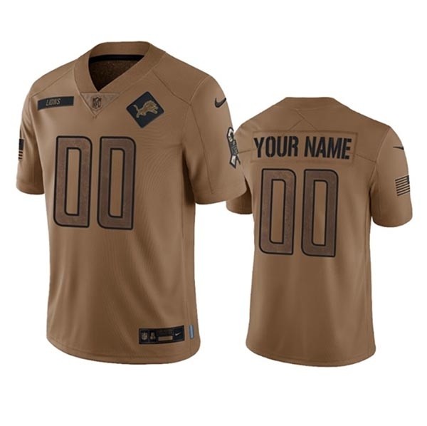 Men's Detroit Lions Active Player Custom 2023 Brown Salute To Service Limited Stitched Jersey(Name and number remark in comment column)