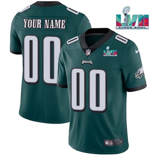 Men's Philadelphia Eagles ACTIVE PLAYER Custom Green 2023 Super Bowl LVII Patch Vapor Untouchable Limited Stitched Jersey(Name and number remark in comment column)