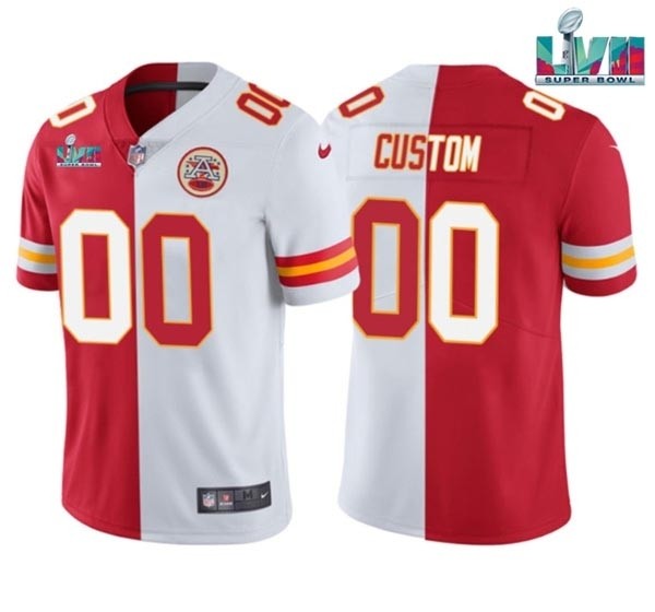 Men's Kansas City Chiefs Active Player Custom Red White Split 2023 Super Bowl LVII Patch Vapor Untouchable Limited Stitched Jersey(Name and number remark in comment column)