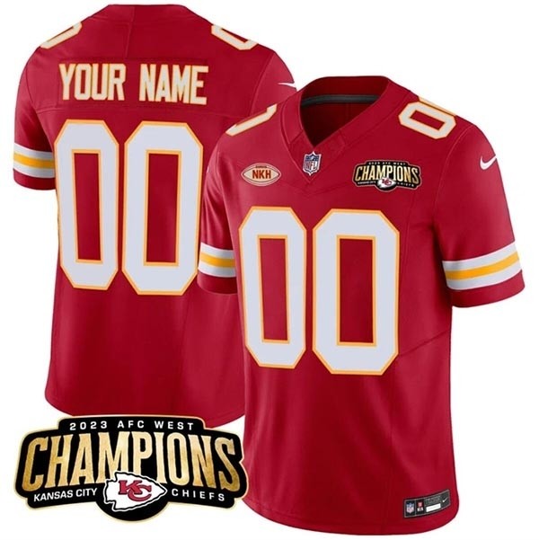 Men's Kansas City Chiefs Active Player Custom Red 2023 F.U.S.E. AFC West Champions With NKH Patch Vapor Untouchable Limited Stitched Jersey(Name and number remark in comment column)