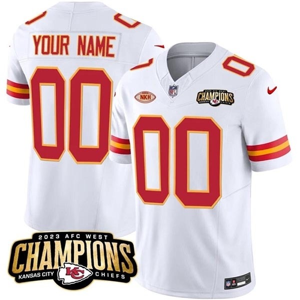 Men's Kansas City Chiefs Active Player Custom White 2023 F.U.S.E. AFC West Champions With NKH Patch Vapor Untouchable Limited Stitched Jersey(Name and number remark in comment column)