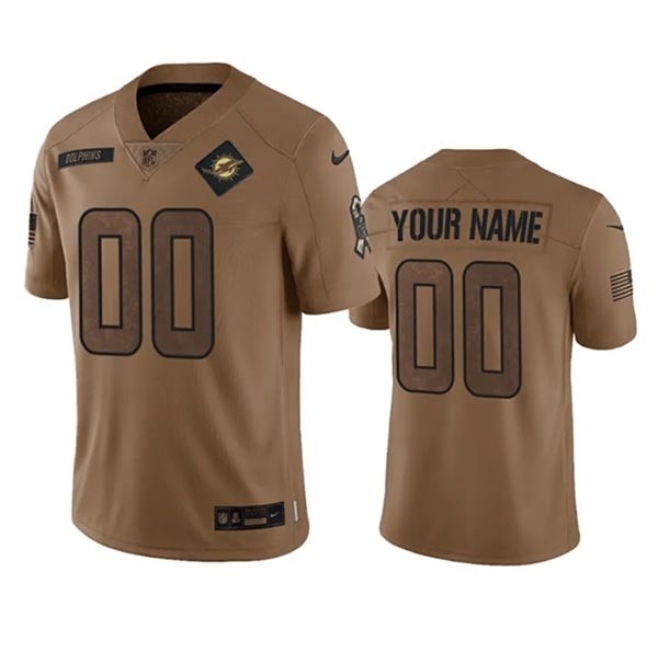 Men's Miami Dolphins Active Player Custom 2023 Brown Salute To Setvice Limited Stitched Football Jersey(Name and number remark in comment column)