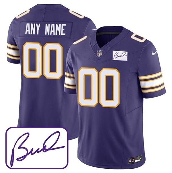 Men's Minnesota Vikings Active Player Custom Purple 2023 F.U.S.E. Bud Grant Patch Limited Stitched Jersey(Name and number remark in comment column)