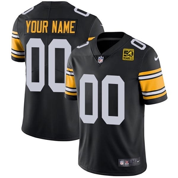 Men's Pittsburgh Steelers Active Player Custom Black 2023 50th Anniversary Vapor Untouchable Limited Jersey(Name and number remark in comment column)