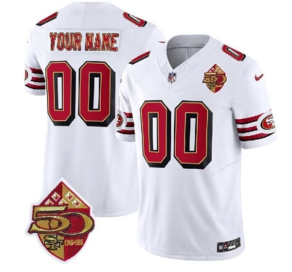 Men's San Francisco 49ers Active Player Custom White 2023 F.U.S.E. 50th Patch Vapor Untouchable Limited Stitched Football Jersey(Name and number remark in comment column)