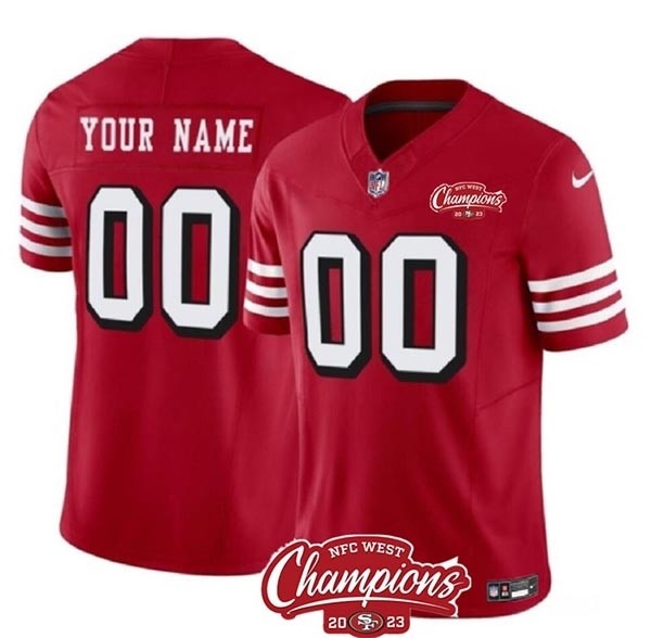 Men's San Francisco 49ers Active Player Custom Red 2023 F.U.S.E. NFC West Champions Patch Alternate Stitched Football Jersey(Name and number remark in comment column)