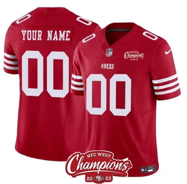 Men's San Francisco 49ers Active Player Custom Red 2023 F.U.S.E. NFC West Champions Patch Stitched Football Jersey(Name and number remark in comment column)