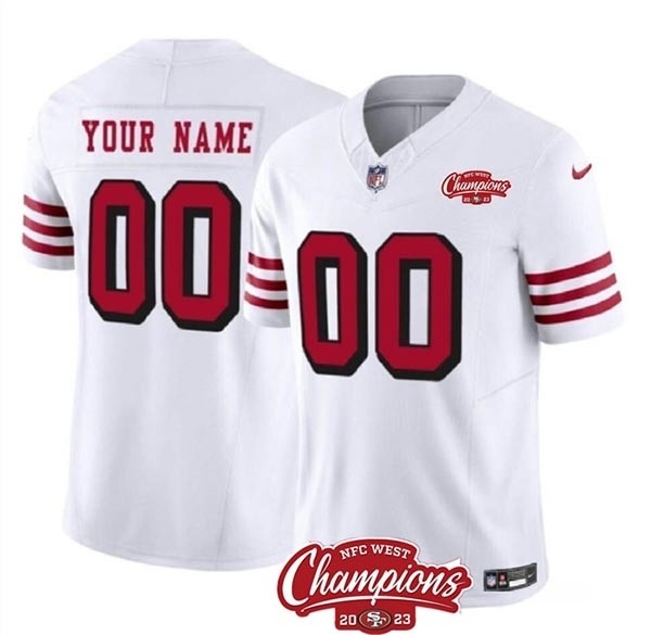 Men's San Francisco 49ers Active Player Custom White 2023 F.U.S.E. NFC West Champions Patch Alternate Stitched Football Jersey(Name and number remark in comment column)