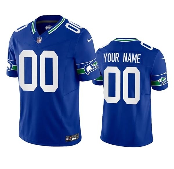 Men's Seattle Seahawks Active Player Custom Royal 2023 F.U.S.E. Vapor Limited Throwback Stitched Jersey(Name and number remark in comment column)