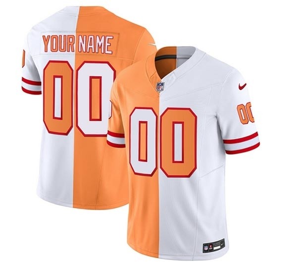 Men's Tampa Bay Buccaneers Active Player Custom 2023 F.U.S.E.White Gold Split Throwback Limited Stitched Jersey(Name and number remark in comment column)