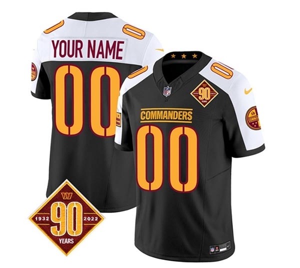 Men's Washington Commanders Active Player Custom Black White 2023 F.U.S.E. 90th Anniversary Vapor Limited Stitched Football Jersey(Name and number remark in comment column)