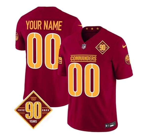 Men's Washington Commanders Active Player Custom Burgundy 2023 F.U.S.E. 90th Anniversary Vapor Limited Stitched Football Jersey(Name and number remark in comment column)