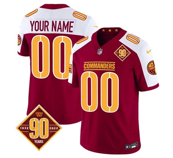 Men's Washington Commanders Active Player Custom Burgundy White 2023 F.U.S.E. 90th Anniversary Vapor Limited Stitched Football Jersey(Name and number remark in comment column)