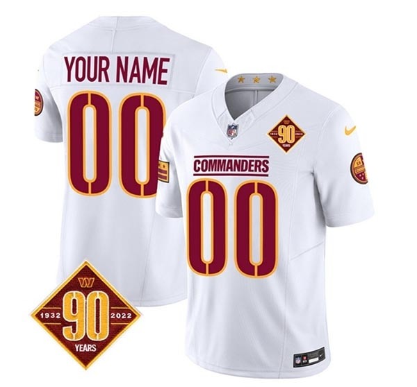 Men's Washington Commanders Active Player Custom White 2023 F.U.S.E. 90th Anniversary Vapor Limited Stitched Football Jersey(Name and number remark in comment column)