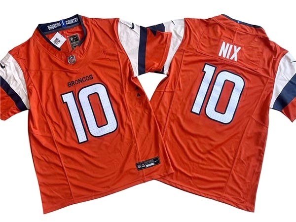 Men's Denver Broncos #10 Bo Nix 2024 Orange Vapor F.U.S.E. Limited Jersey