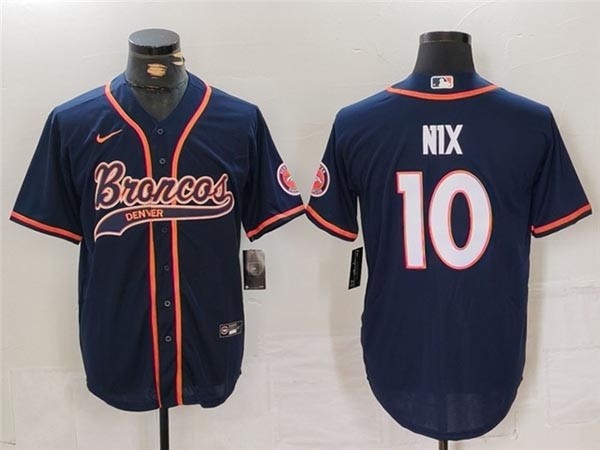 NFL Denver Broncos #10 Bo Nix Navy Baseball Limited Jersey