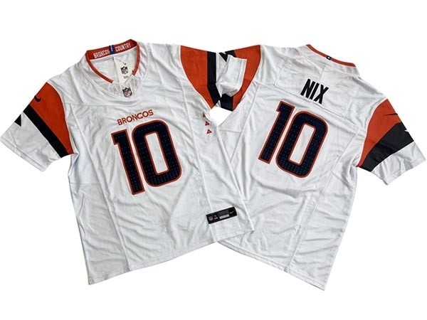 Men's Denver Broncos #10 Bo Nix 2024 White Vapor F.U.S.E. Limited Jersey