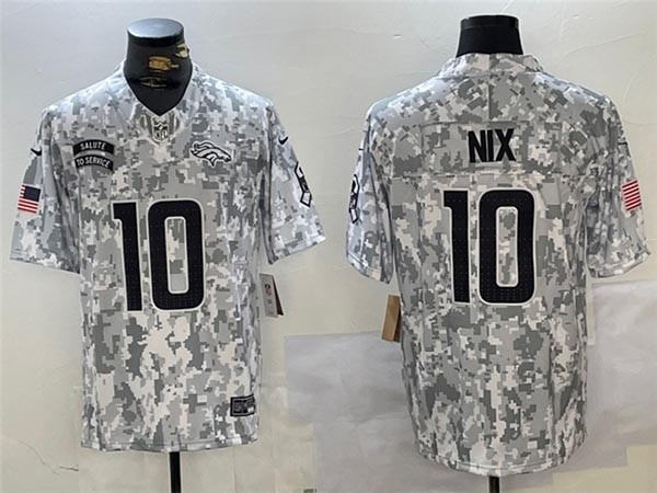 Men's Denver Broncos #10 Bo Nix Arctic Camo 2024 Salute To Service Limited Jersey