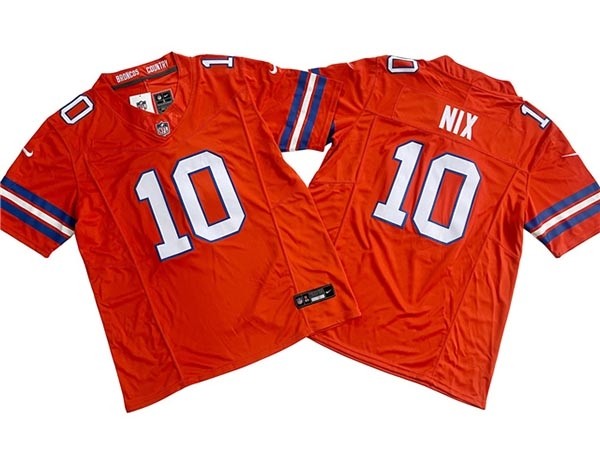 Men's Denver Broncos #10 Bo Nix Orange Alternate 1977 Throwback Vapor F.U.S.E. Limited Jersey