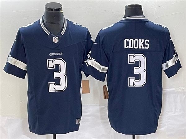 Men's Dallas Cowboys #3 Brandin Cooks Navy 2023 F.U.S.E. Vapor Limited Stitched Football Jersey