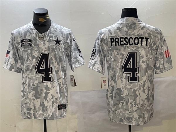 Men's Dallas Cowboys #4 Dak Prescott Arctic Camo 2024 Salute To Service Limited Jersey