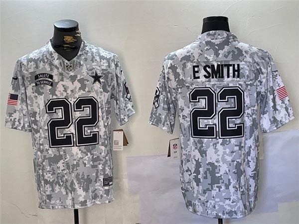 Men's Dallas Cowboys #22 Emmitt Smith Arctic Camo 2024 Salute To Service Limited Jersey