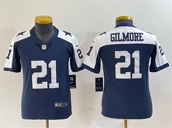 Youth Dallas Cowboys #21 Stephon Gilmore Navy Thanksgiving Limited Stitched Football Jersey