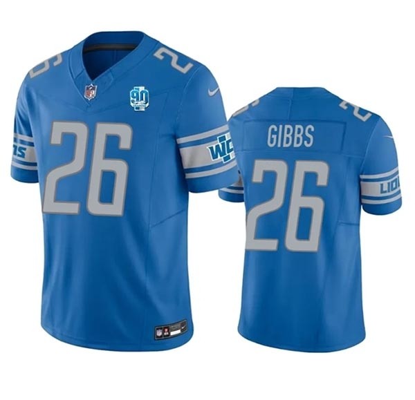 Men's Detroit Lions #26 Jahmyr Gibbs Blue 2023 F.U.S.E. 90th Anniversary Vapor Untouchable Limited Stitched Jersey