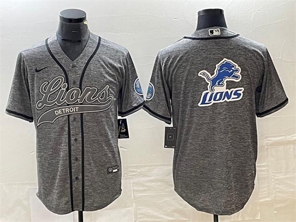 Men's Detroit Lions Grey Team Big Logo Cool Base Stitched Baseball Jersey