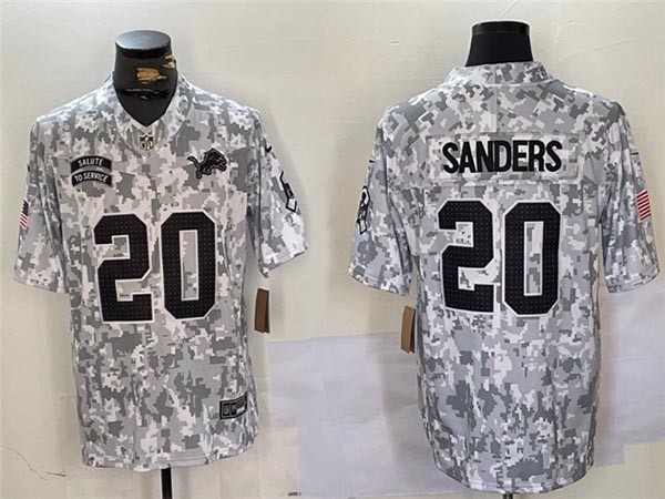 Men's Detroit Lions #20 Barry Sanders Arctic Camo 2024 Salute To Service Limited Jersey