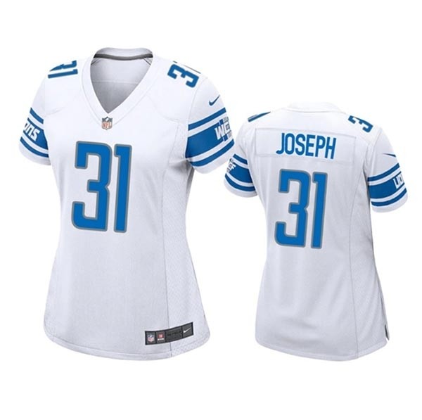 Women's Detroit Lions #31 Kerby Joseph White Stitched Jersey(Run Small)