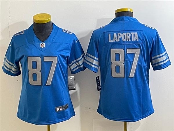 Women's Detroit Lions #87 Sam LaPorta Blue Vapor Limited Jersey