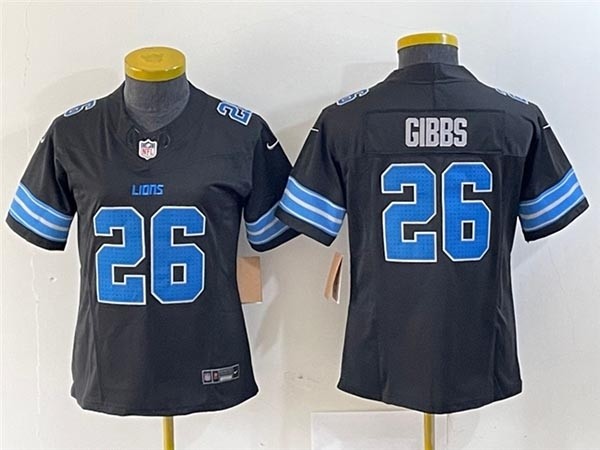 Women's Detroit Lions #26 Jahmyr Gibbs 2024 Black Vapor F.U.S.E. Limited Jersey