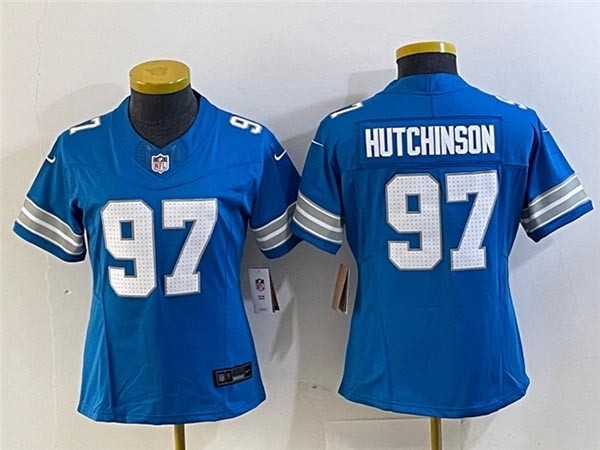 Women's Detroit Lions #97 Aidan Hutchinson 2024 Blue Vapor F.U.S.E. Limited Jersey