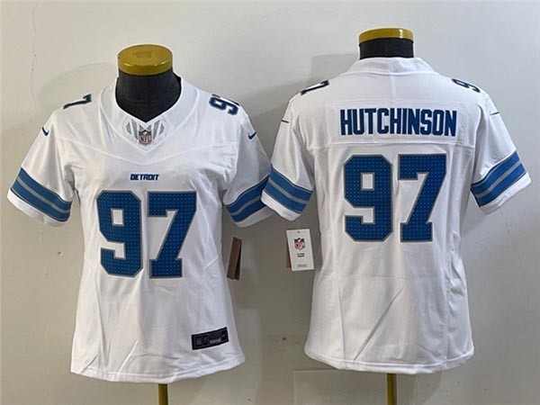 Women's Detroit Lions #97 Aidan Hutchinson 2024 White Vapor F.U.S.E. Limited Jersey