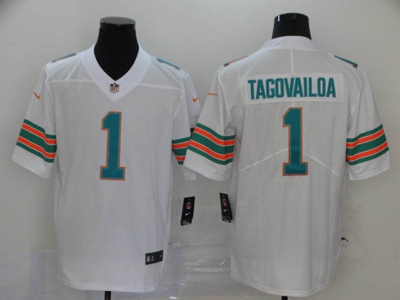 NFL Dolphins #1 Tua Tagovailoa White Throwback Vapor Untouchable Limited Jersey