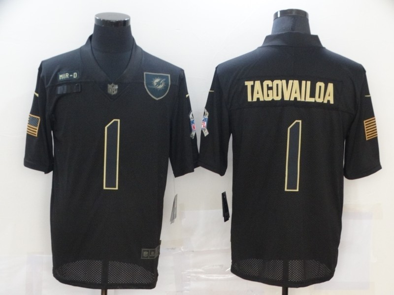 Nike Dolphins #1 Tua Tagovailoa Black 2020 Salute To Service Limited Jersey