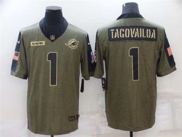 Miami Dolphins #1 Tua Tagovailoa 2021 Olive Salute To Service Limited Jersey