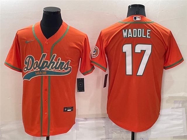 Miami Dolphins #17 Jaylen Waddle Orange Baseball Cool Base Jersey