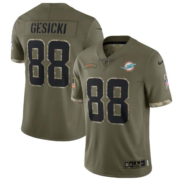 Men's Miami Dolphins #88 Mike Gesicki Olive 2022 Salute To Service Limited Stitched Jersey