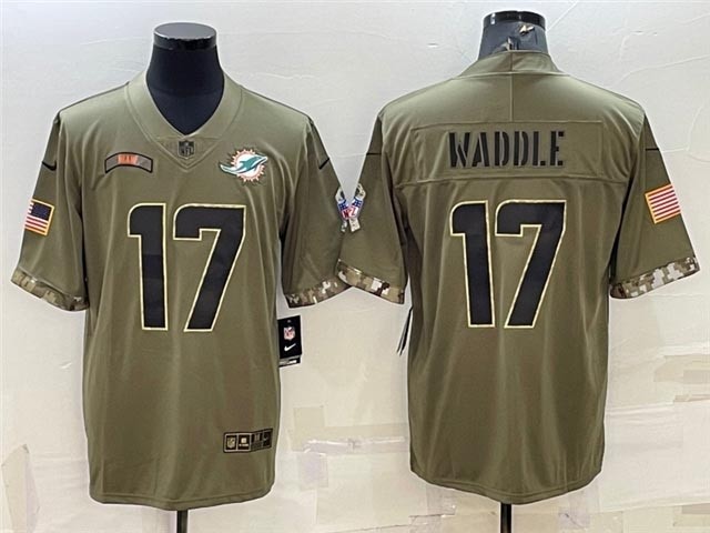 Men's Miami Dolphins #17 Jaylen Waddle Olive 2022 Salute To Service Limited Jersey