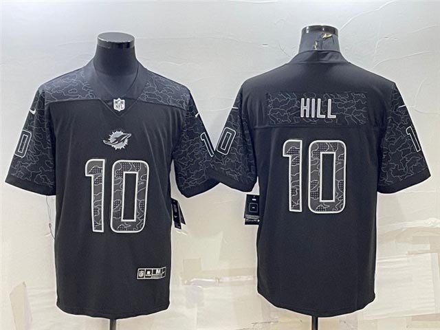 Men's Miami Dolphins #10 Tyreek Hill Black Reflective Limited Stitched Football Jersey