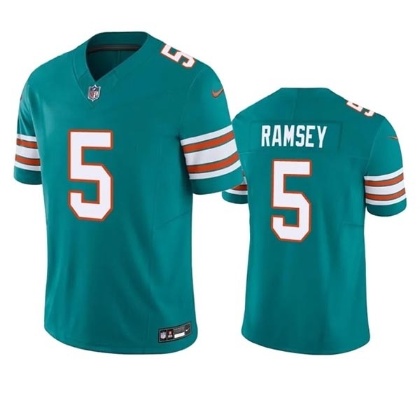 Men's Miami Dolphins #5 Jalen Ramsey Aqua 2023 F.U.S.E Vapor Limited Stitched Football Jersey