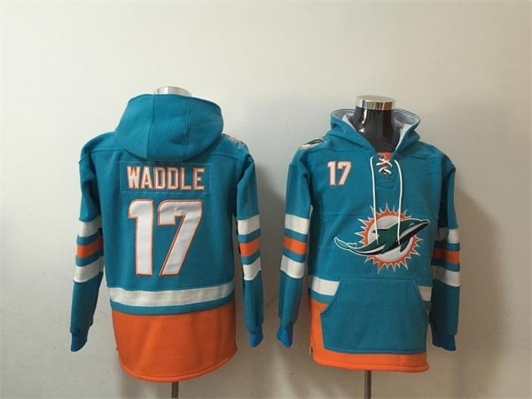 Men's Miami Dolphins #17 Jaylen Waddle Aqua-Orange Lace-Up Pullover Hoodie