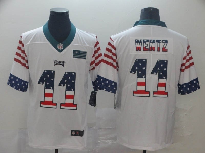 NFL Philadelphia Eagles #11 Carson Wentz White Salute To Service USA Flag Fashion Limited Jersey