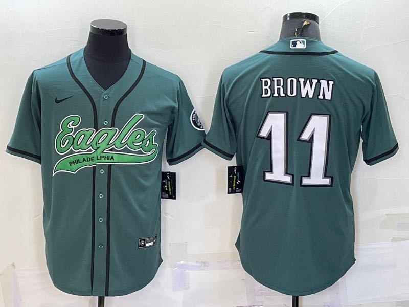 NFL Philadelphia Eagles #11 A. J. Brown Green With Patch Cool Base Stitched Baseball Jersey