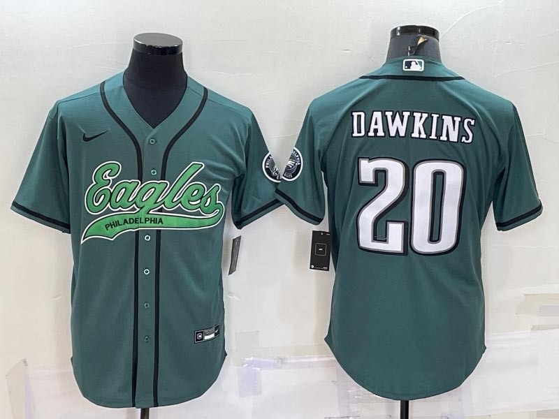 NFL Philadelphia Eagles #20 Brian Dawkins Green With Patch Cool Base Stitched Baseball Jersey