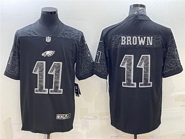 Men's Philadelphia Eagles #11 A.J. Brown Black Reflective Limited Stitched Football Jersey