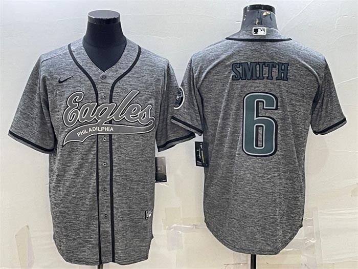 Men's Philadelphia Eagles #6 DeVonta Smith Heather grey With Patch Cool Base Stitched Baseball Jersey